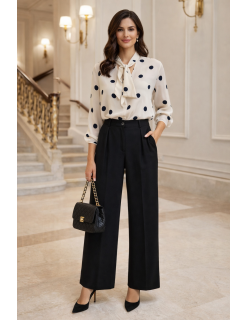 Kék pöttyös selyem blúz