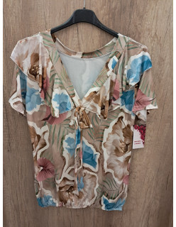 Fodros-masnis nyakú  drapp mintás felső