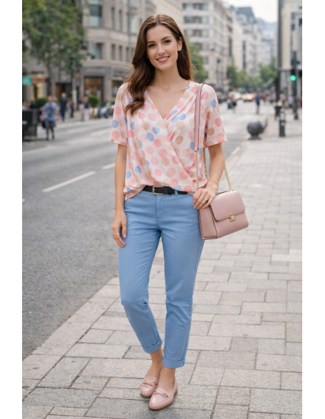Átlapolt pöttyös rózsaszín felső
