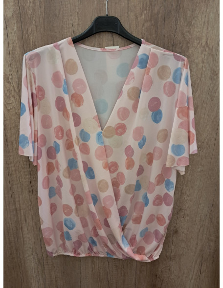 Átlapolt pöttyös rózsaszín felső