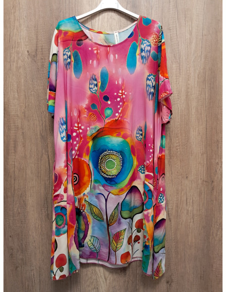 Pink tiritarka virágos ruha Plus size