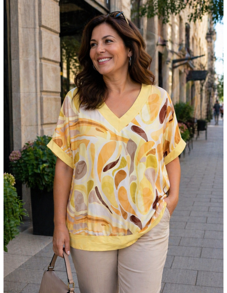 Citromsárga mintás felső Plus size