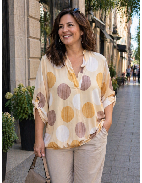 Citromsárga pöttyös felső Plus size