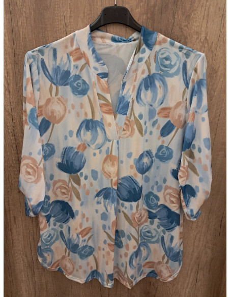 Tunika kék-drapp virágos Plus size