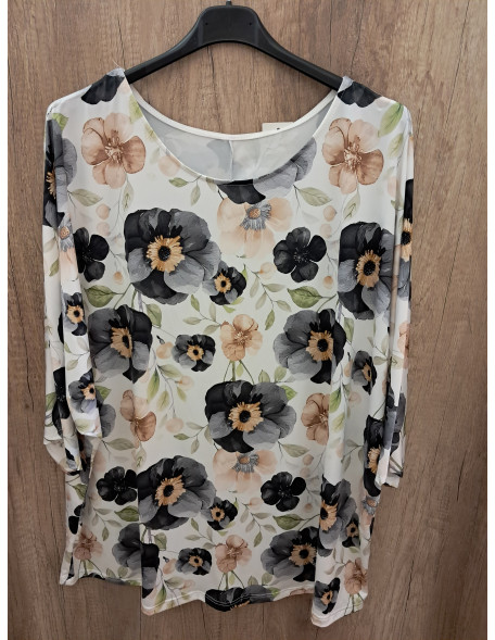 Tunika szürke-drapp virágos Plus size