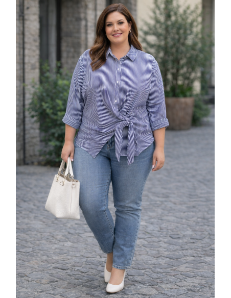 Kék csíkos megkötős ing Plus size