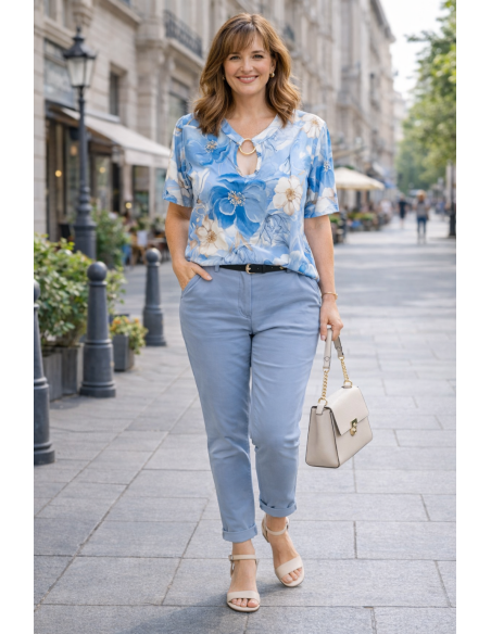 Vízkék sztreccs nadrág Plus size